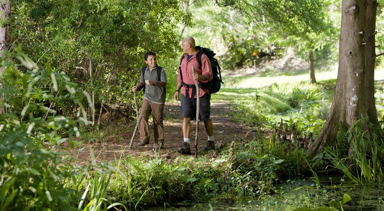 Father and son on hiking trail Hiking Trail