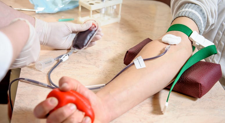 Close-up photo of blood donation Blood donation