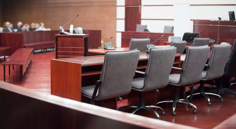 Court house interior before the prosecution Jury Duty