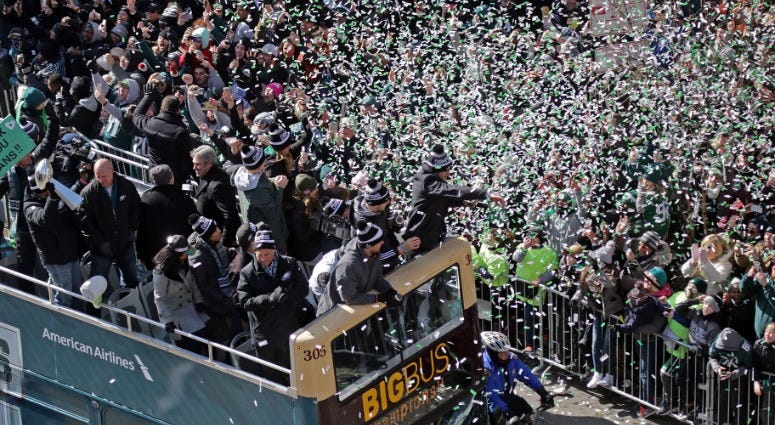 Philadelphia Eagles celebrate their first Super Bowl Championship with a parade down Broad Street to the Philadelphia Museum of Art, Feb. 8, 2018. Eagles Super Bowl parade
