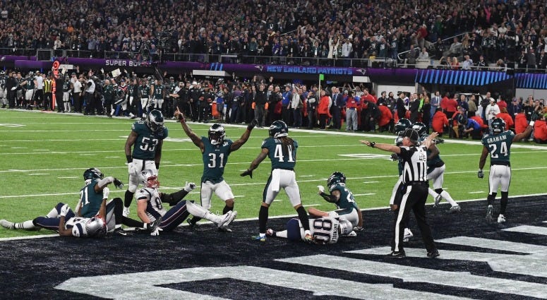 The Philadelphia Eagles celebrate after defeating the New England Patriots 41-33 in Super Bowl LII at U.S. Bank Stadium in Minneapolis, Feb. 4, 2018. Eagles win the Super Bowl