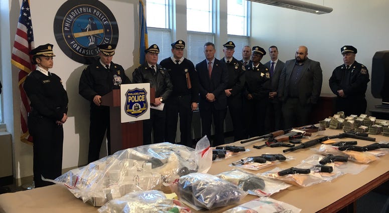 Philadelphia police show what they confiscated during a three-day anti-crime initiative. Philadelphia police show what they confiscated during a three-day anti-crime initiative.