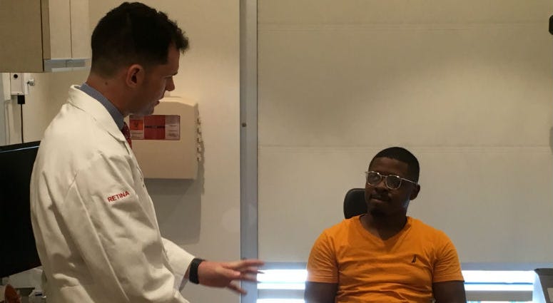 Philip Storey (left) performed surgery on Rasaan Urquhart's (right) eye at Wills Eye Hospital back in February following a fireworks incident. Storey warns of the dangers of shooting off fireworks, especially during the Fourth of July. Philip Storey (left) performed surgery on Rasaan Urquhart's (right) eye at Wills Eye Hospital back in February following a fireworks incident. Storey warns of the dangers of shooting off fireworks, especially during the Fourth of July.