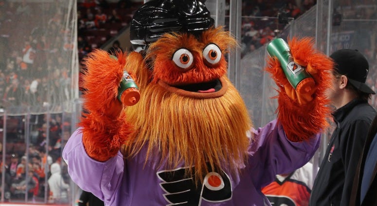 The Philadelphia Flyers mascot Gritty entertains fans during the game against the Ottawa Senators at the Wells Fargo Center on Nov. 27, 2018 in Philadelphia. Gritty