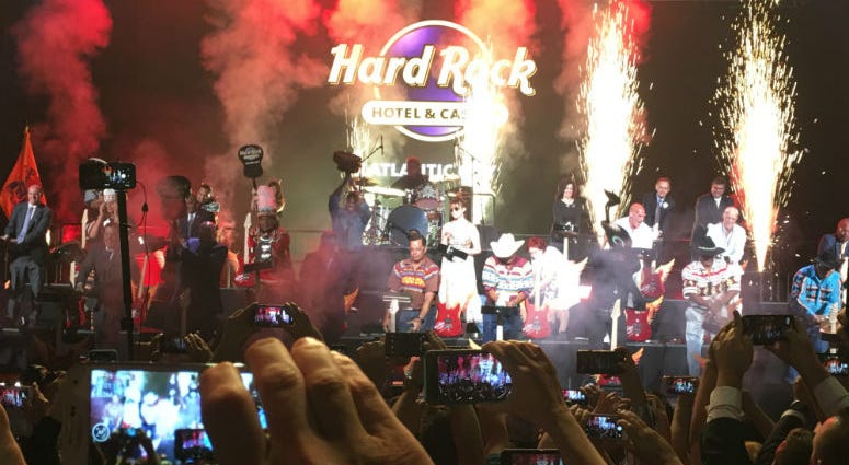 The Hard Rock Hotel Casino in Atlantic City held its grand opening by shattering more than two dozen guitars on stage. The Hard Rock Hotel Casino in Atlantic City