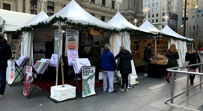 Some of the shops at the Made in Philadelphia Holiday Market in Dilworth Park. Some of the shops at the Made in Philadelphia Holiday Market in Dilworth Park.