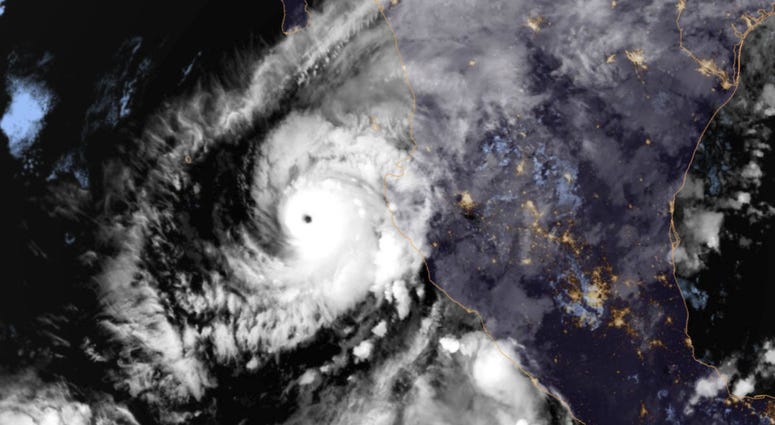 This image provided by NOAA on Monday, Oct. 22, 2018, shows Hurricane Willa in the eastern Pacific, on a path to smash into Mexico's western coast. This image provided by NOAA on Monday, Oct. 22, 2018, shows Hurricane Willa in the eastern Pacific, on a path to smash into Mexico's western coast.