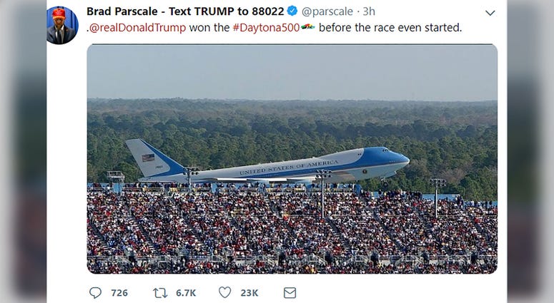 President Donald Trump's campaign manager deleted a tweet featuring a dramatic photo of Air Force One at the Daytona 500 after users pointed out that the shot was from President George W. Bush's visit to the NASCAR race in 2004. Brad Parscale Tweet