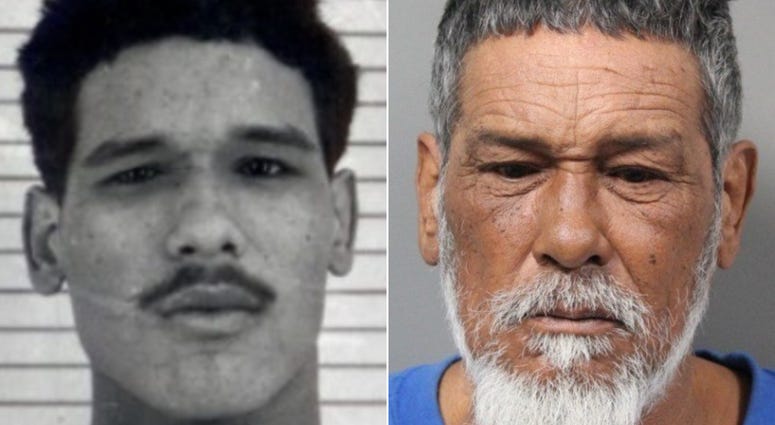 Jose Romero's booking photos from 1979, left, and 2020. Jose Chico Romero