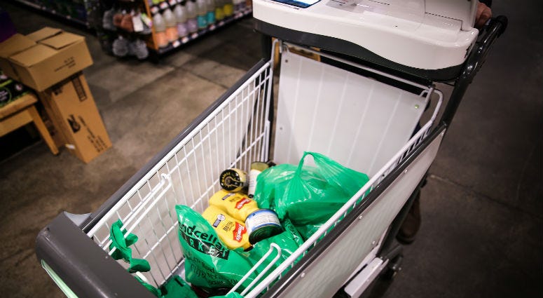 Caper AI's smart shopping cart lets you skip the checkout line. Caper AI's smart shopping cart lets you skip the checkout line.