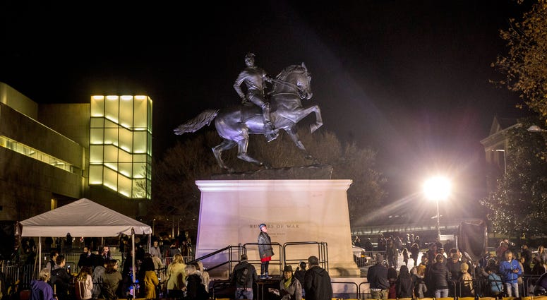 Kehinde Wiley's statue, Rumors of War, is pictured during an unveiling ceremony at the Virginia Museum of Fine Arts. Counter Confederate Monument