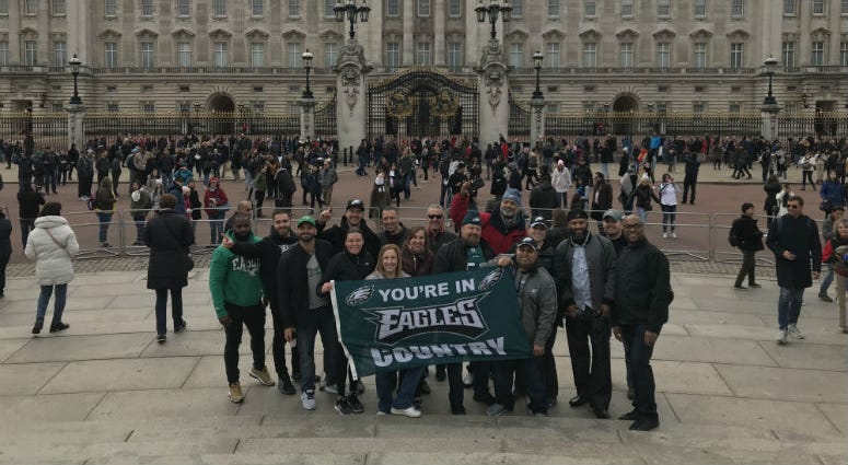 Eagles fans flock to London for a game against the Jacksonville Jaguars. Eagles fans in London.