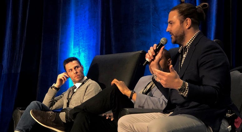 Riley Cote (left), Dozie Mbonu (center) and Todd Herremans (right) discuss cannabis use for pain management during CannabisLearn at the Convention Center. Riley Cote (left), Dozie Mbonu (center) and Todd Herremans (right) discuss cannabis use for pain management during CannabisLearn at the Convention Center.