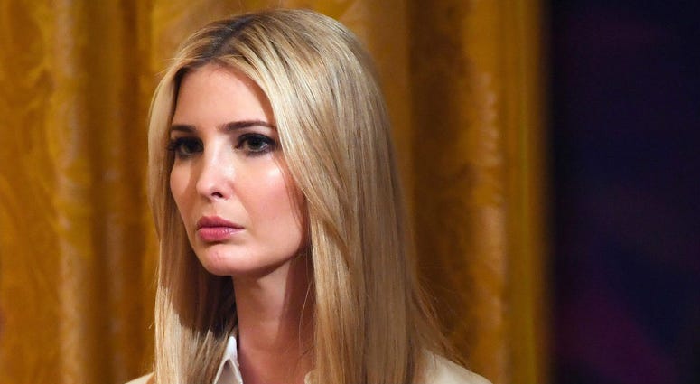 Ivanka Trump, daughter and senior advisor of President Donald Trump, stands while President Donald Trump honors soldier First Lt. Garlin M. Conner posthumously honored with the Medal of Honor on Tuesday for his actions in World War II. Ivanka Trump