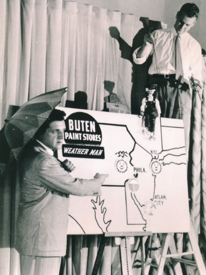 Lew Klein with marionette at his first job on a weather show in the 1940s. Lew Klein with marionette at his first job on a weather show in the 1940s.