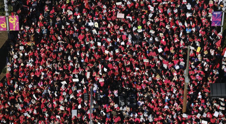 Thousands of striking Los Angeles Unified teachers gather in front of Los Angeles City Hall on Tuesday, Jan. 22, 2019. Thousands of striking Los Angeles Unified teachers gather in front of Los Angeles City Hall on Tuesday, Jan. 22, 2019.