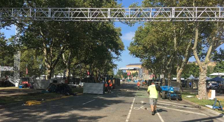 Clean-up crews try to put the Benjamin Franklin Parkway back in order after Made in American 2018. Clean-up crews try to put the Benjamin Franklin Parkway back in order after Made in American 2018.