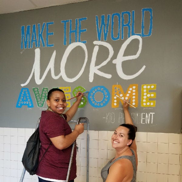 On the walls at Garrettford Elementary School bathrooms, there are new uplifting messages . You make the world more awesome