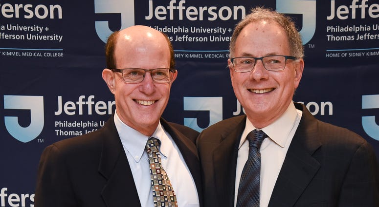 From left: Dr. Mark Zwanger and Dr. Malcolm Kram at the 2018 Thomas Jefferson University scholarship dinner. Mark Zwanger and Malcolm Kram