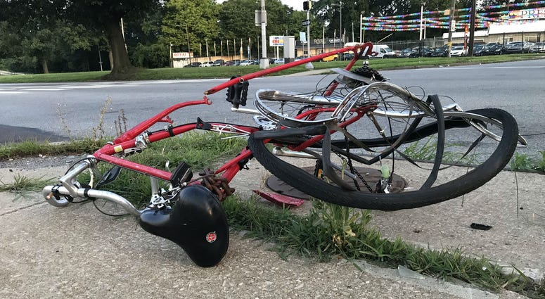 The rider of this bicycle was sent to the hospital after a hit and run on Roosevelt Boulevard. The rider of this bicycle was sent to the hospital after a hit and run on Roosevelt Boulevard.