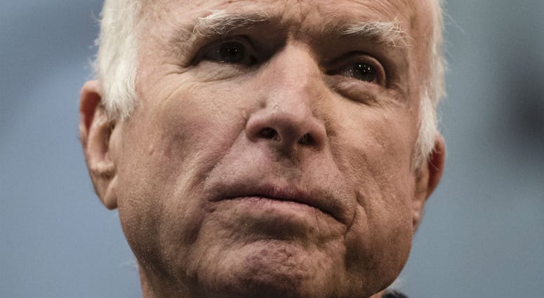 In this Oct. 16, 2017, file photo, Sen. John McCain, R-Ariz., speaks after he received the Liberty Medal from the National Constitution Center in Philadelphia. In this Oct. 16, 2017, file photo, Sen. John McCain, R-Ariz., speaks after he received the Liberty Medal from the National Constitution Center in Philadelphia.
