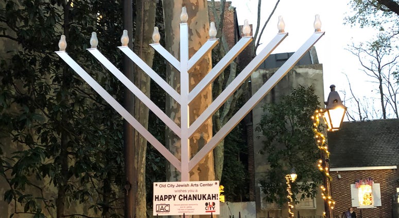 Menorah in Old City. Menorah in Old City.