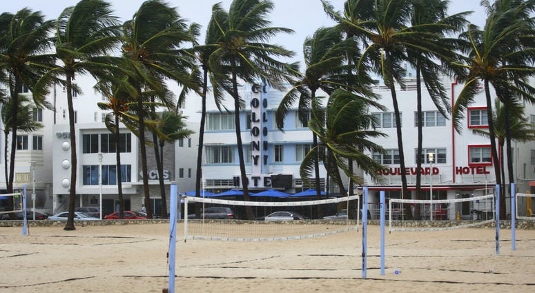 Volleyball courts on Lummus Park Beach, South Beach are empty as a tropical storm warning was issued for the Miami Beach, Fla., area on Monday, Sept. 3, 2018. Volleyball courts on Lummus Park Beach, South Beach are empty as a tropical storm warning was issued for the Miami Beach, Fla., area on Monday, Sept. 3, 2018.