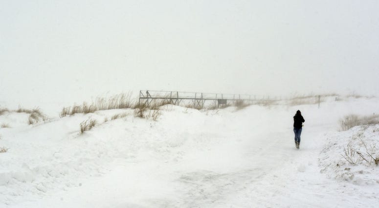 A hiker makes her way through blowing and drifting snow as she sprints back to her car Thursday, Jan. 31, 2019, at Tiscornia Park in St. Joseph, Mich. A hiker makes her way through blowing and drifting snow as she sprints back to her car Thursday, Jan. 31, 2019, at Tiscornia Park in St. Joseph, Mich.