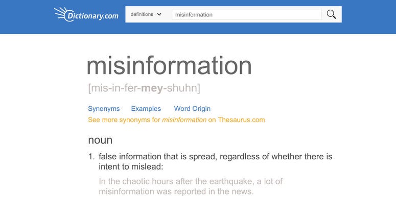 This screen image released by Dictionary.com shows an entry for the word misinformation, which Dictionary.com announced as its 2018 Word of the Year. This screen image released by Dictionary.com shows an entry for the word misinformation, which Dictionary.com announced as its 2018 Word of the Year.