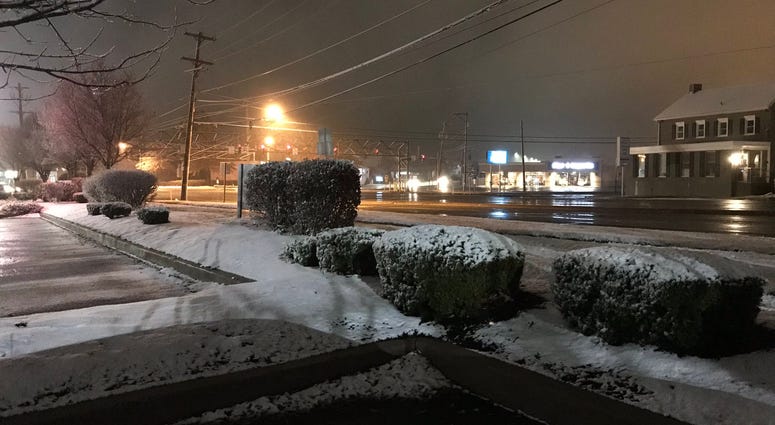 Snow sticks to the grass and bushes, but the roads are clear by the five points intersection in Montgomeryville, Pa. Snow sticks to the grass and bushes, but the roads are clear by the five points intersection in Montgomeryville, Pa.