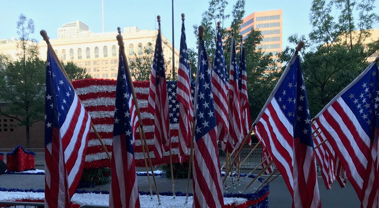 Floats begin to line up for the Independence Day Parade. Floats begin to line up for the Independence Day Parade.