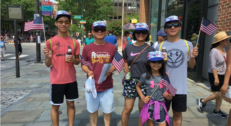 People wait along Independence Mall in Philadelphia for the 2019 Independence Day Parade to start. People wait along Independence Mall in Philadelphia for the 2019 Independence Day Parade to start.