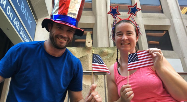People wait along Independence Mall in Philadelphia for the 2019 Independence Day Parade to start. People wait along Independence Mall in Philadelphia for the 2019 Independence Day Parade to start.