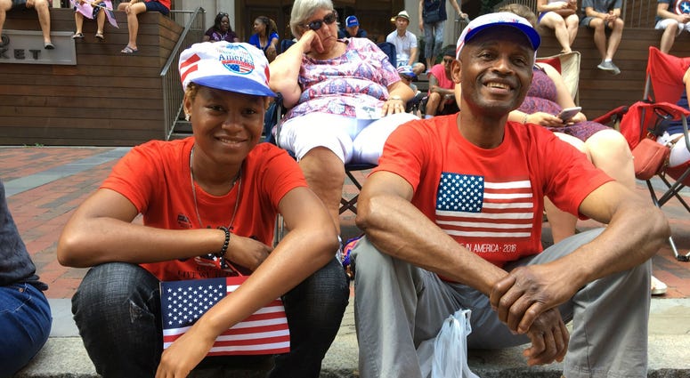 People wait along Independence Mall in Philadelphia for the 2019 Independence Day Parade to start. People wait along Independence Mall in Philadelphia for the 2019 Independence Day Parade to start.