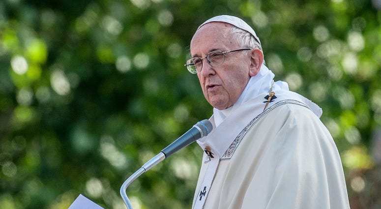 Pope Francis is shown celebrating the Mass on the solemnity of the Most Holy Body and Blood of Christ, in the parish of Santa Monica in Ostia, in the outskirts of Rome. Pope Francis is shown celebrating the Mass on the solemnity of the Most Holy Body and Blood of Christ, in the parish of Santa Monica in Ostia, in the outskirts of Rome.
