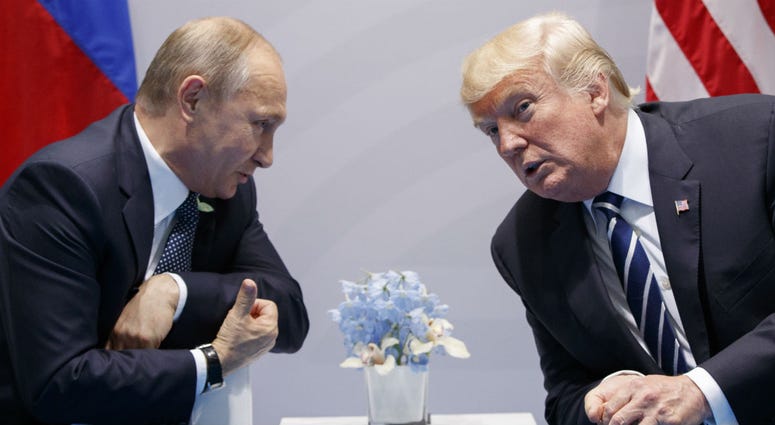 In this Friday, July 7, 2017, file photo U.S. President Donald Trump meets with Russian President Vladimir Putin at the G-20 Summit in Hamburg. In this Friday, July 7, 2017, file photo U.S. President Donald Trump meets with Russian President Vladimir Putin at the G-20 Summit in Hamburg.