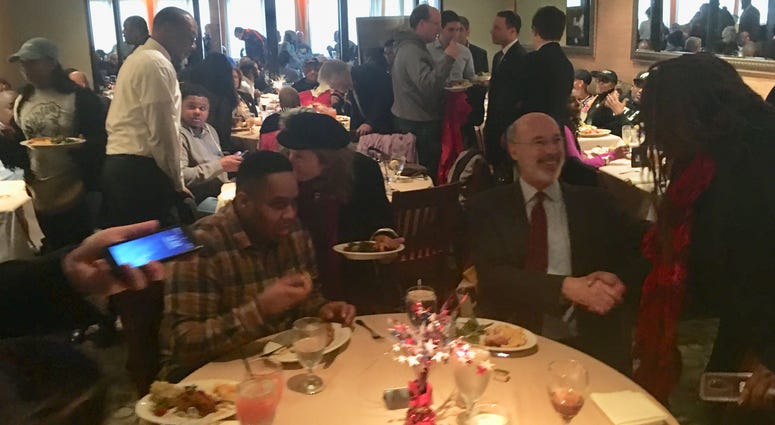 Gov. Tom Wolf (second from right) greets voters at Relish restaurant along Ogontz Avenue before he and other top Democratic politicians voted in York County. Gov. Tom Wolf (second from right) greets voters at Relish restaurant along Ogontz Avenue before he and other top Democratic politicians voted in York County.