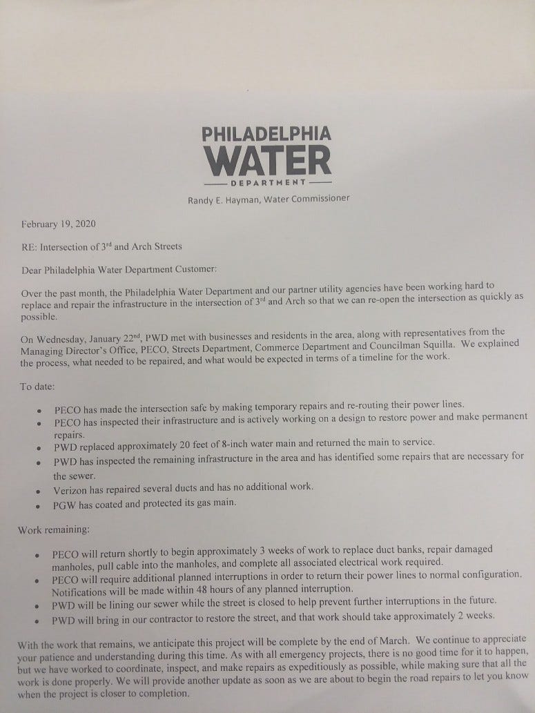 Copy of letter sent to residents and businesses in Old City. Copy of letter sent to residents and businesses in Old City.