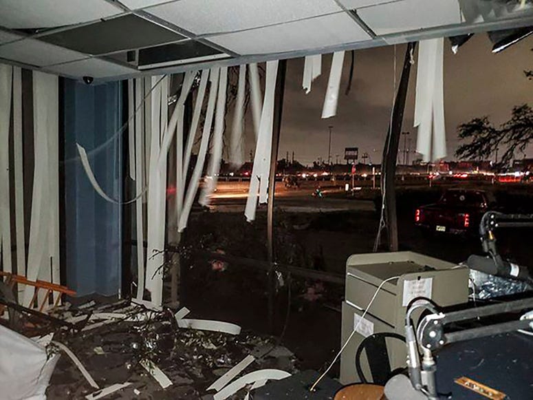 In this Sunday, Oct. 20, 2019, damage to the KNON-FM radio station studio is seen after a tornado touched down in Dallas, Texas. In this Sunday, Oct. 20, 2019, damage to the KNON-FM radio station studio is seen after a tornado touched down in Dallas, Texas.
