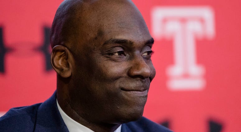 In this April 2, 2019, file photo Temple NCAA college basketball coach Aaron McKie listens to his introduction during a news conference in Philadelphia. Aaron McKie