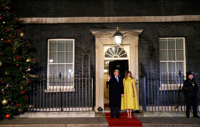 In this Dec. 3, 2019, file photo, U.S. President Donald Trump and first lady Melania arrive at 10 Downing Street in London ahead of a NATO reception hosted by British Prime Minister Boris Johnson. () In this Dec. 3, 2019, file photo, U.S. President Donald Trump and first lady Melania arrive at 10 Downing Street in London ahead of a NATO reception hosted by British Prime Minister Boris Johnson. ()