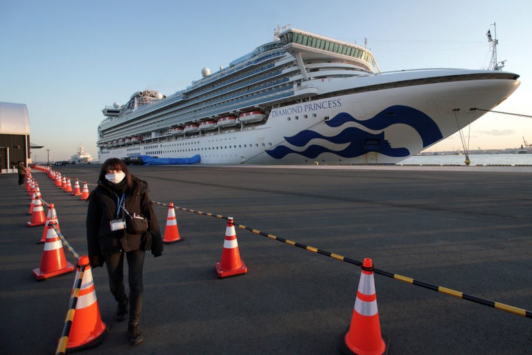 The quarantined cruise ship Diamond Princess anchors at the Yokohama Port, Monday, Feb. 10, 2020, Yokohama, Japan. The quarantined cruise ship Diamond Princess anchors at the Yokohama Port, Monday, Feb. 10, 2020, Yokohama, Japan.