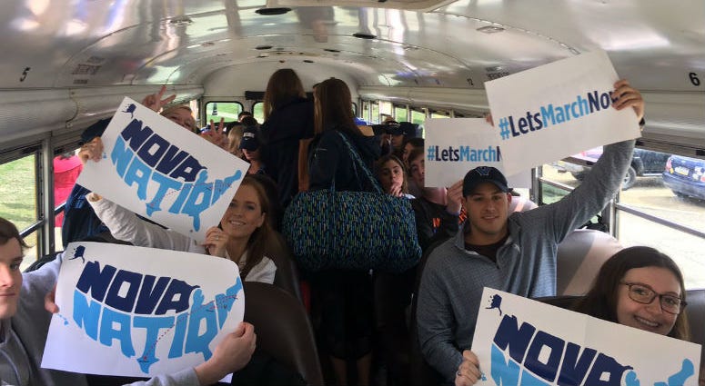 Villanova fans board bus to San Antonio for the Final Four. Villanova Fans