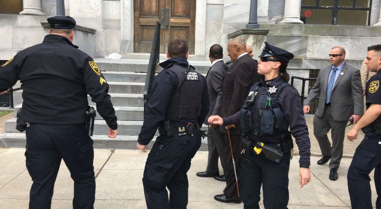 Bill Cosby arrives at the Montgomery County Courthouse for the start of his retrial on sex assault charges. Bill Cosby