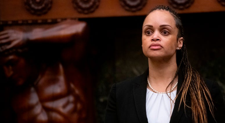 Danielle Outlaw awaits to address the media during a press conference announcing her as the new Police Commissioner on December 30, 2019 in Philadelphia, Pennsylvania. Philadelphia Police Commissioner Danielle Outlaw