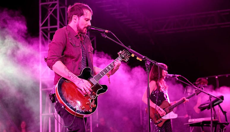 Musicians Brian Aubert (L) and Nikki Monninger of Silversun Pickups perform onstage during day 2 of the 2016 Coachella Valley Music & Arts Festival Weekend 2 at the Empire Polo Club on April 23, 2016 in Indio, California. Musicians Brian Aubert (L) and Nikki Monninger of Silversun Pickups perform onstage during day 2 of the 2016 Coachella Valley Music & Arts Festival Weekend 2 at the Empire Polo Club on April 23, 2016 in Indio, California.