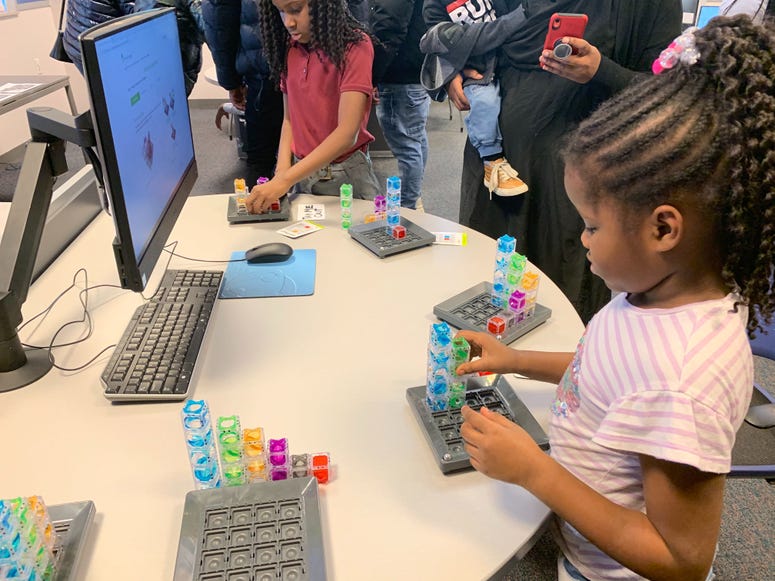 Students give demonstrations during a ribbon-cutting at the new STEAM Lab in North Philadelphia. Students give demonstrations during a ribbon-cutting at the new STEAM Lab in North Philadelphia.