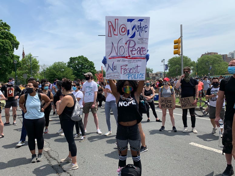 Bianca Blu Lazuli was among those protesting Saturday afternoon in Philadelphia. Bianca Blu Lazuli was among those protesting Saturday afternoon in Philadelphia.