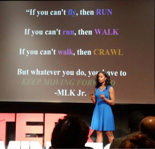 Jacqueline Means giving a TEDx Talk. Jacqueline Means giving a TEDx Talk.