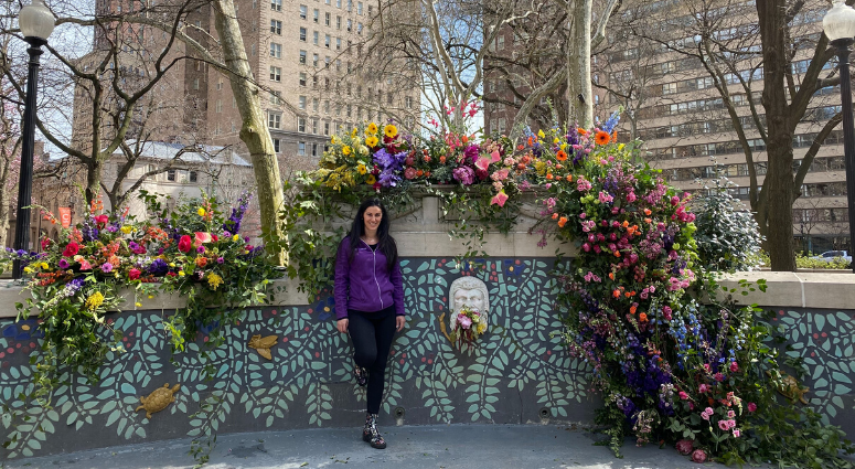 Kerry Fabrizio of Fabufloras "flower-bombed" Rittenhouse Square with arrangements leftover after many canceled events due to the coronavirus outbreak. Rittenhouse Square flower bomb
